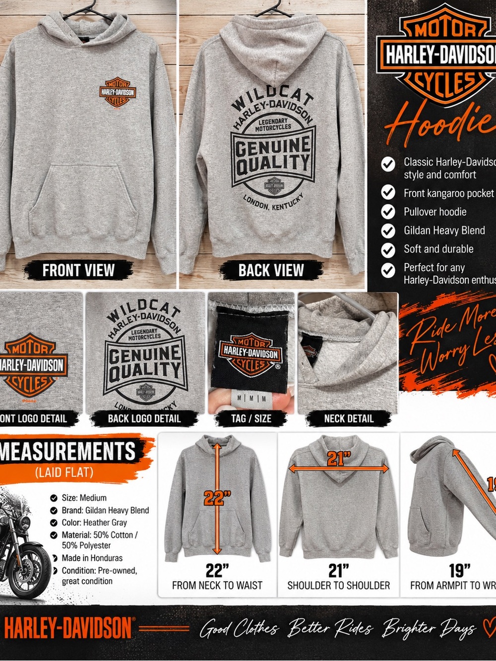 Harley-Davidson Men’s Heather Gray Crewneck Hoodie with Back Graphic